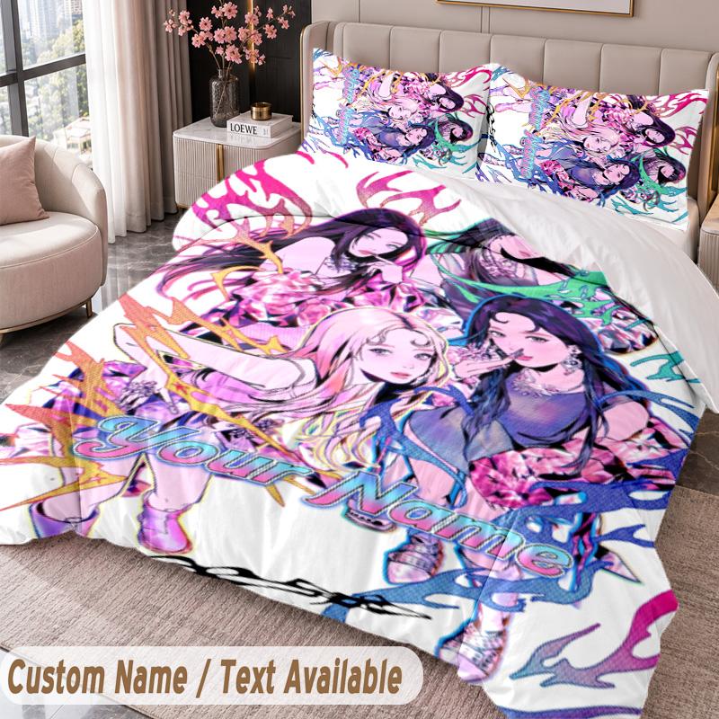 Custom Name Text 3Pcs Bedding Set Aespa Duvet Cover And Two Pillowcases
