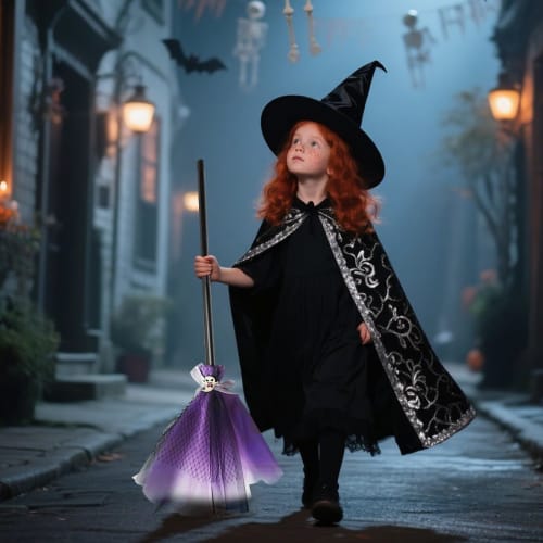 Kezvmhy Kids' Halloween Witch Broom, Witch Costume Toy Broom for Girls | Perfect for Seasonal Events, Pretend Play, Preschool Recitals, and Birthday P