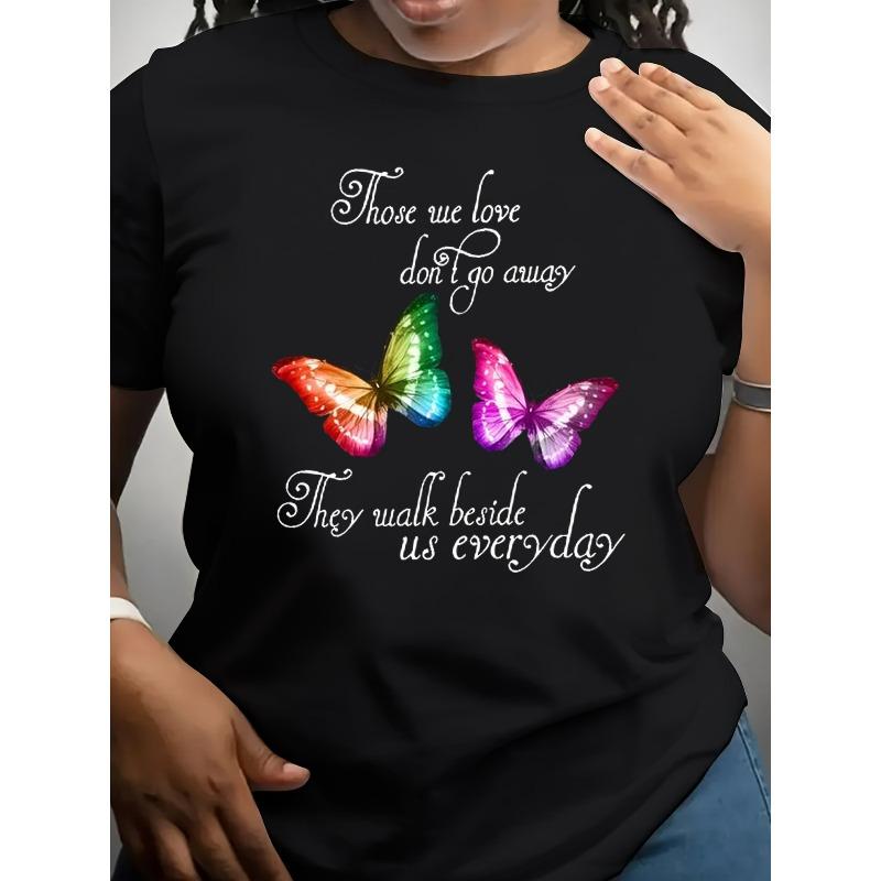 

Casual Women S Round Neck Tee Featuring a Vibrant Butterfly Design And an Uplifting Message, Made from Breathable Fabric 4XL чорний