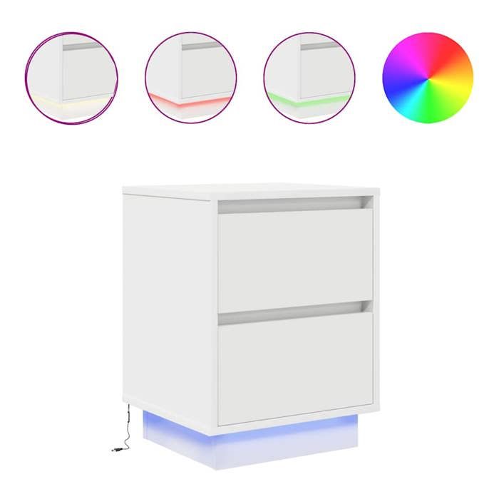 VidaXL Bedside Tables with LED Lights 2 Pcs White 38x34x50 Cm, Nightstand, Bed Table, Side Table, Cabinet of 861284