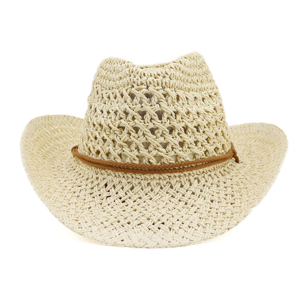 Hot-selling Hollowed-out Panama Straw Hat Women's Retro Straw Woven Western Cowboy Hat Men's Summer Sunscreen Beach Hat