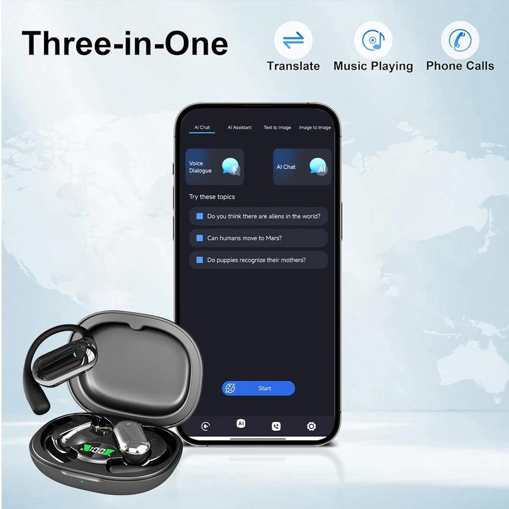 AI Translator Earbuds Real-Time Voice Translator 144 Languages Instant Translation Noise Canceling Wireless Bluetooth Headphones