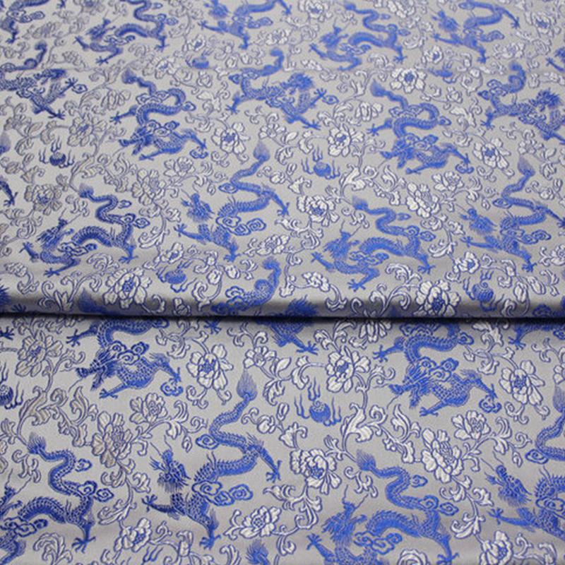 Chinese Traditional Embroidered Silk Brocade Dragon Pattern Fabric Tang Suit Hanfu Cheongsam Kid Wear Pillow Decoration Handmade
