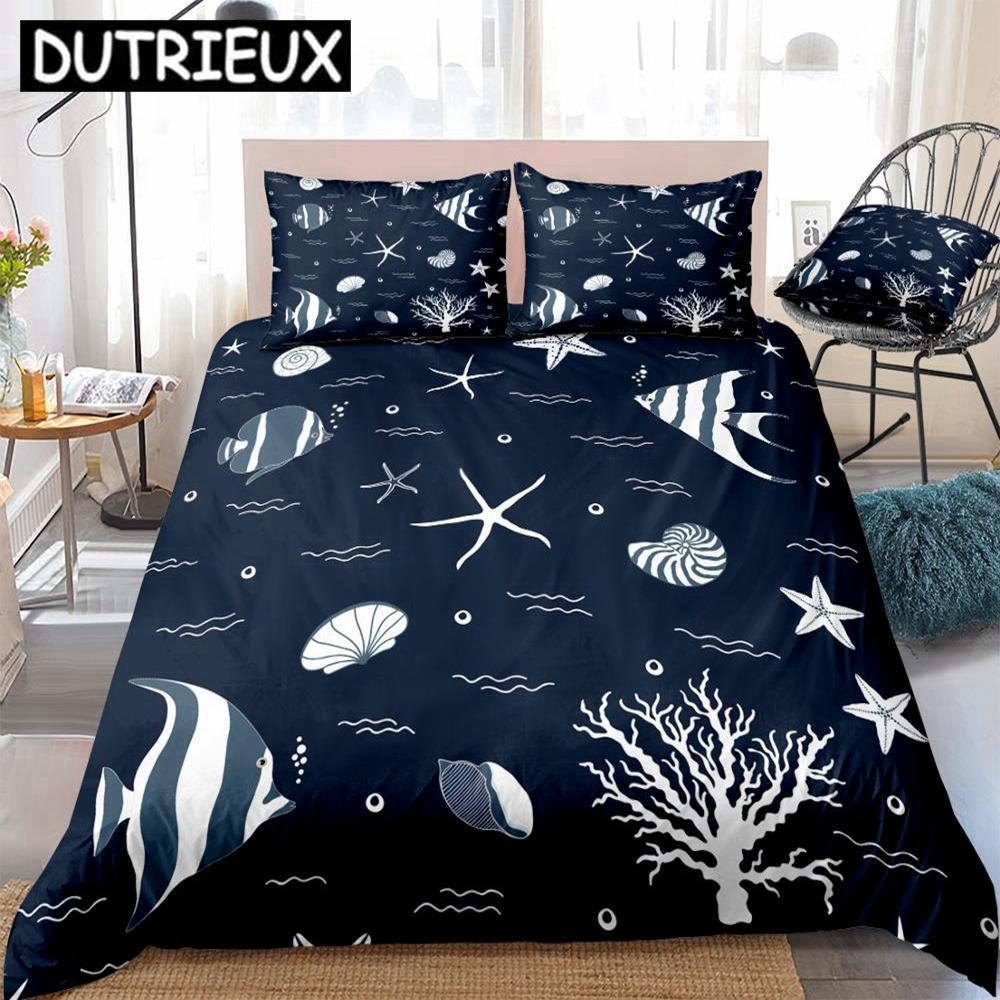 

Starfish Bedding for Kids & Teens - Fish Quilt, Coral Details, Ocean Waves - King Size, Beach - Style Home Textiles - Dropship (135x200cm)