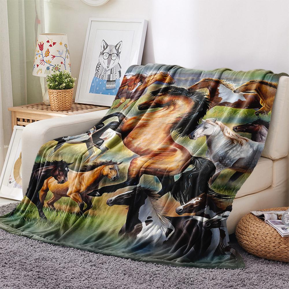 1Pc Horse Print Flannel Blanket, High Quality Comfortable for All Seasons, Home Decor, Warmth and Comfort, Perfect for Christmas Gifts