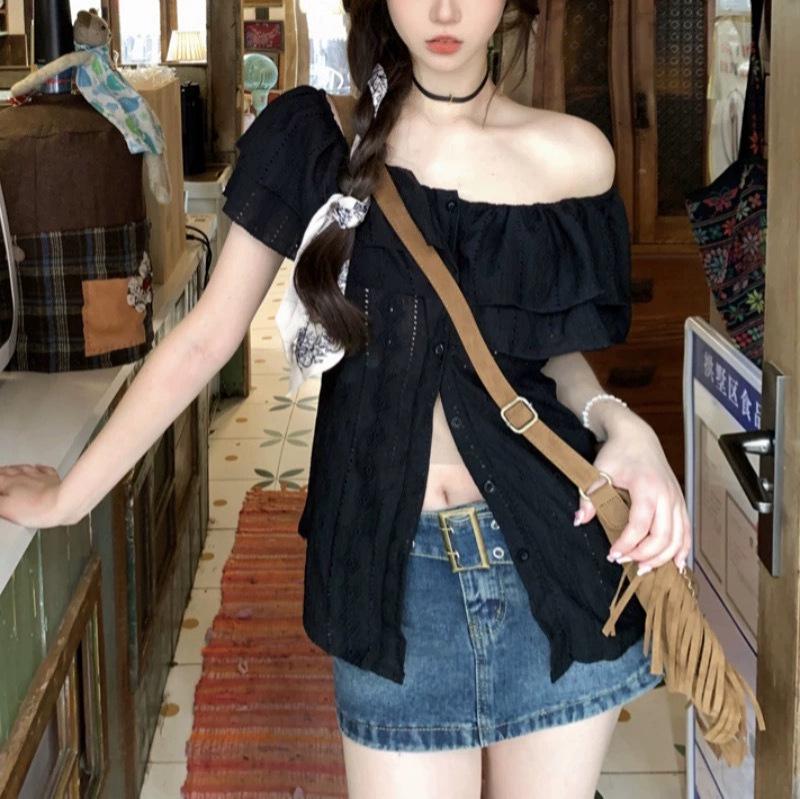 Plus Size Off-Shoulder Short-Sleeve Slimming Blouse for Women - 2026 Summer Collection