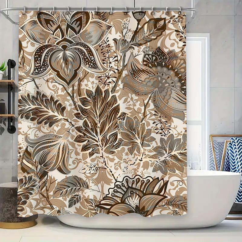 

Luxury Floral Print Shower Curtain Waterproof Fabric, Neutral Color Matching Bath Decor For Bathroom Decorations Various Sizes A W60H190(CM)-1 Pcs