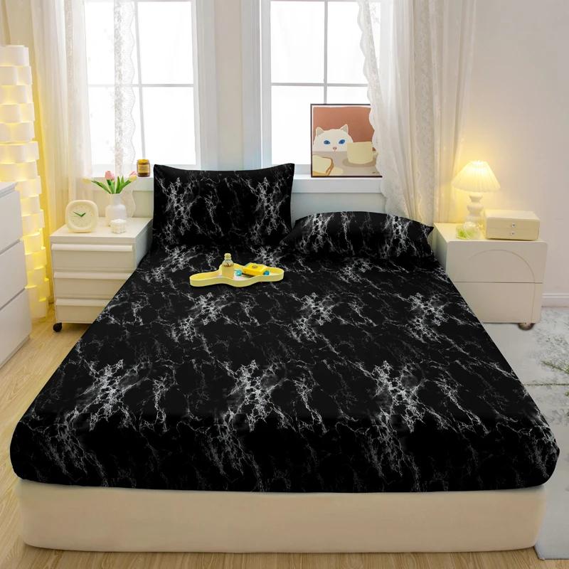 

3-Piece Modern Pattern Matte Fitted Sheet Set Printed Bed Cover Bedding for Bedroom 90x200cm