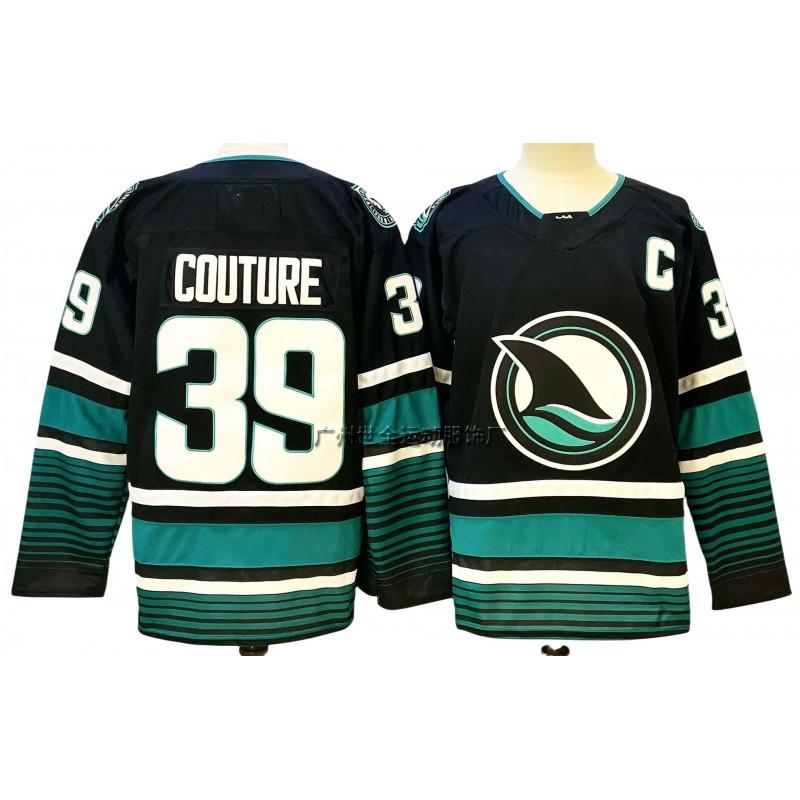 Mens Retro Embroidered Ice Hockey Jersey Team Shark 39 Practice Uniform Cotton Blend Sportswear
