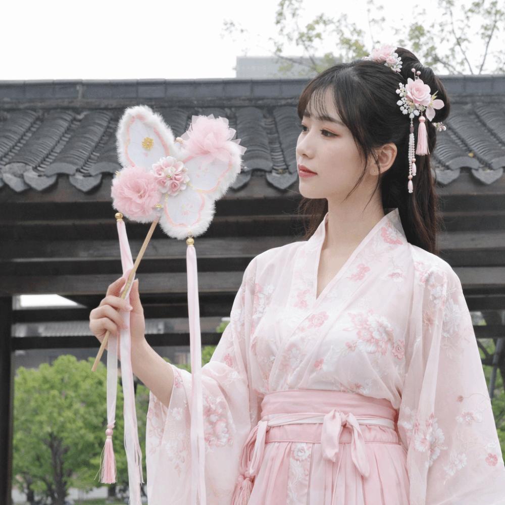 Handmade Silk Flower Fan Fluffy Embroidered Fan Elegant Photo Props Dance Performance