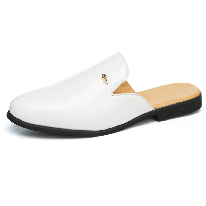 Luxury Designer Men's Glossy Patent Leather Half Shoes For Men Mules Sandals Casual Shoes Slides Monk Strap Loafers Slippers