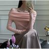 One-word Shoulder Exposed Collarbone Knitted Sweater Women's Spring and Autumn Thin Slim-fitting Inner Bottoming Shirt Design Off-the-shoulder Top