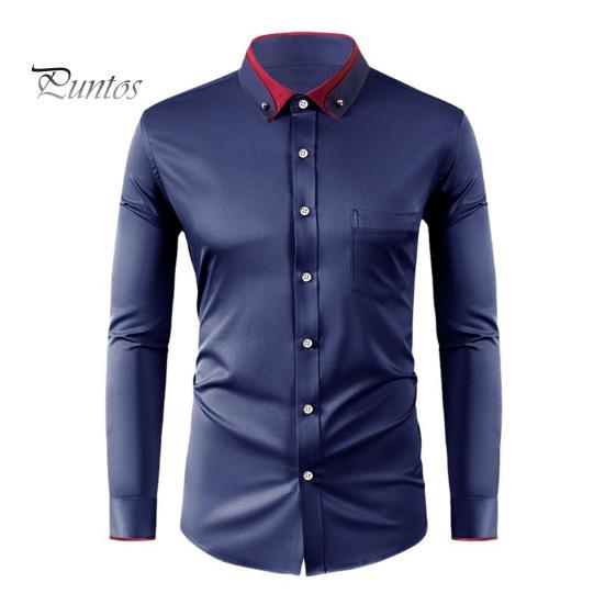 

Мужская классическая рубашка со стразовым воротником и длинным рукавом, эластичная, без складок, официальная рубашка, однотонная, облегающая, для свадьбы, свидания, выпускного, деловая рубашка на пуговицах M темно-синий