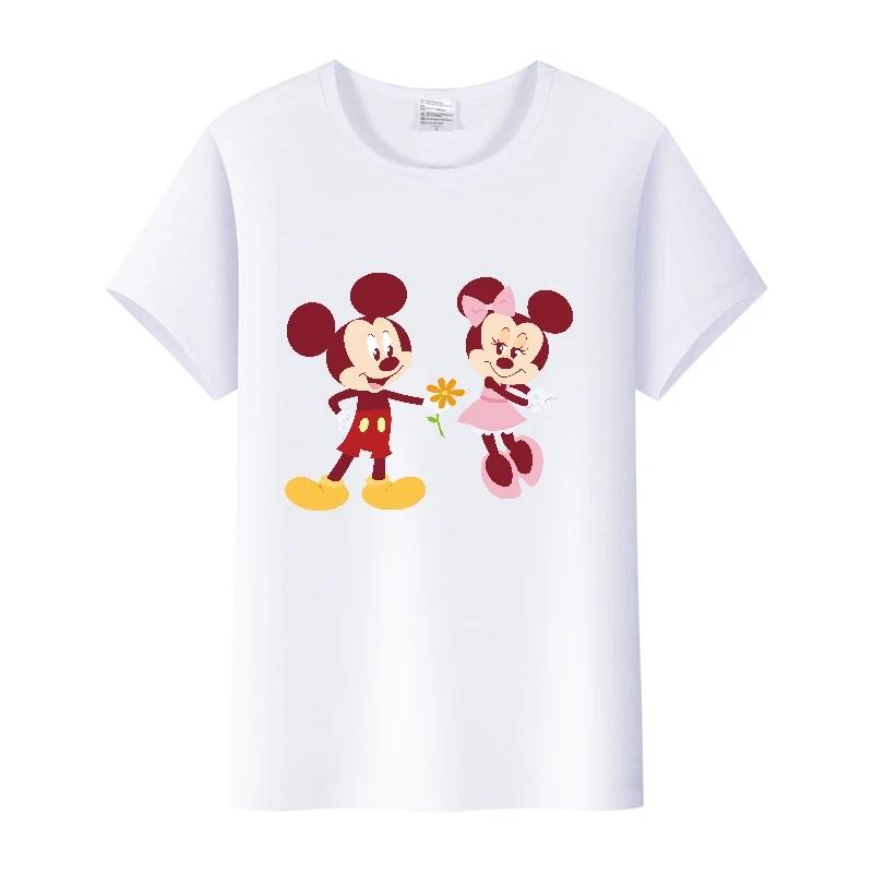 Casual Disney Cartoon Minnie Summer Blouses Men T-shirt White 2000s Tees Women Tshirt Ladies Mickey Mouse Tops Oversized Clothes