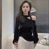 Design-Sense Autumn Asymmetrical Slash Neck Long-Sleeved Ribbon Top