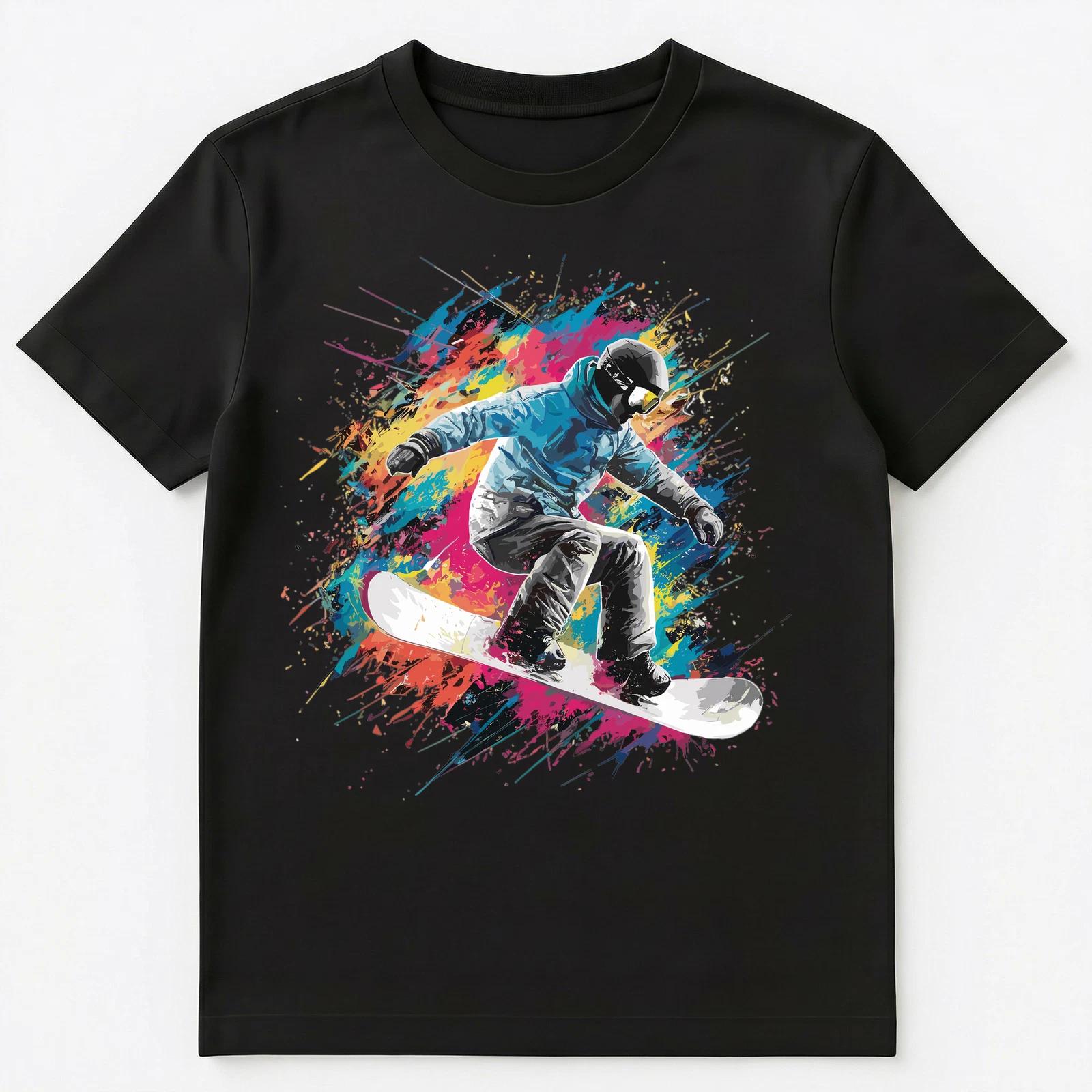 Colorful Paint Splash Snowboarding Art Graphic Unisex T-Shirt 4XL