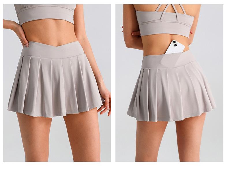 Solid Color High Waist Tummy Control Yoga Skirt - Women's Two-Piece Anti-Exposure Tennis Fitness Shorts
