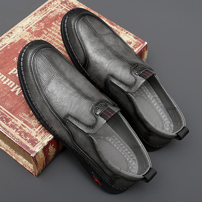 Fashion Spring Autumn New Massage Sole Low Top Loafers Men's Leather Casual Shoes Trendy Gray Outdoor Commuting Men's Driving Shoes