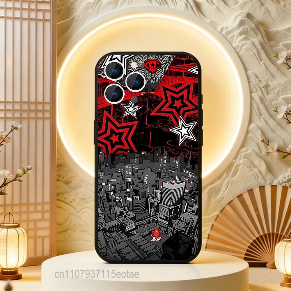Custodia per Telefono Gioco P-Persona 5 Per iPhone 17,16,15,14,13,12,11,Pro,Max,Plus,E,Air,Mini Nera Antiurto Funda Cover
