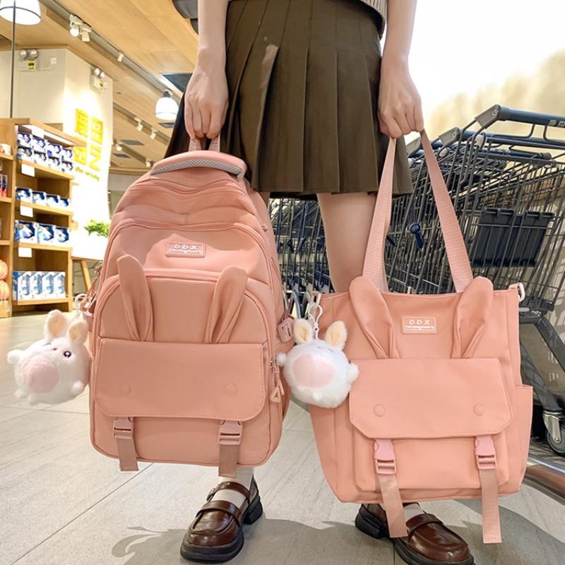 

Милая сумка с заячьими ушками для девочек, модный универсальный нейлоновый рюкзак, трендовый однотонный школьный рюкзак для учащихся средней школы с сумкой для занятий 31*18*45 оранжевый