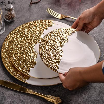 Half Stone Patterned Flat Plate Electroplated Ceramic Tableware Steak Plate Breakfast Plate Sushi Plates Dessert Snack Plates