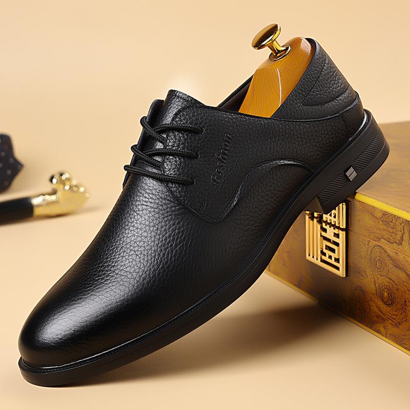 New Men's Business Casual Genuine Leather Shoes, Breathable Lining, Non-Slip Wear-Resistant Sole, Fashion Gentleman Formal Shoes