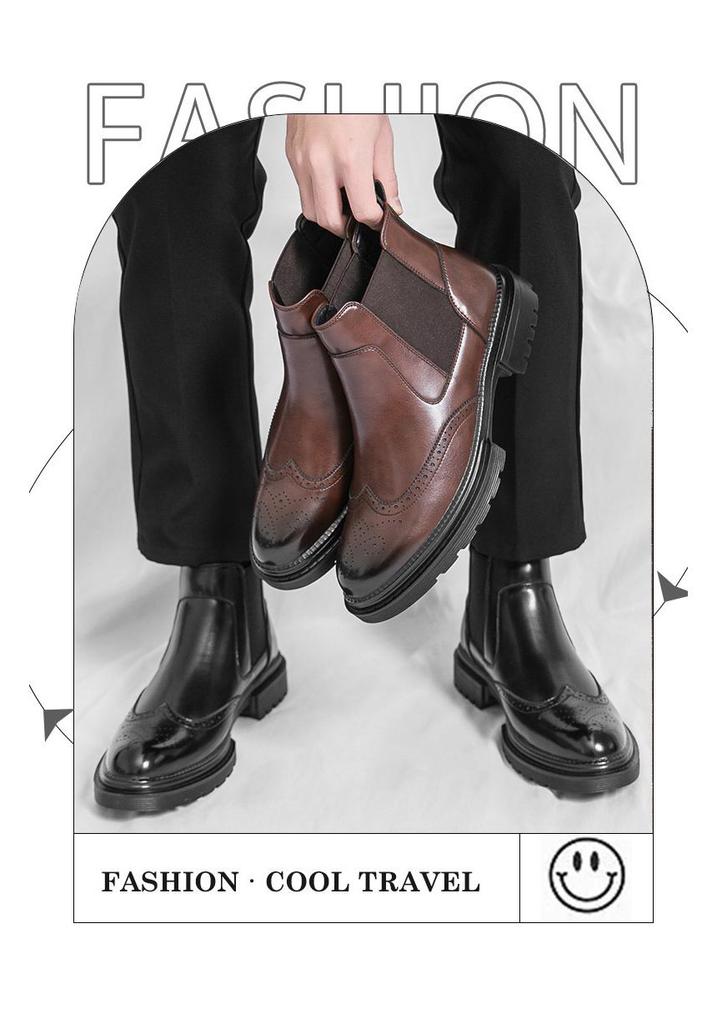 2025 Men's High-top Chelsea Leather Boots: Cross-border Fashion Slip-on Ankle & Martin Style