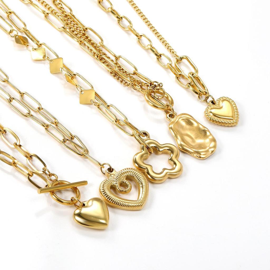 Love pendant collarbone chain personalized trend OT buckle necklace stainless steel plated 18K gold jewelry women