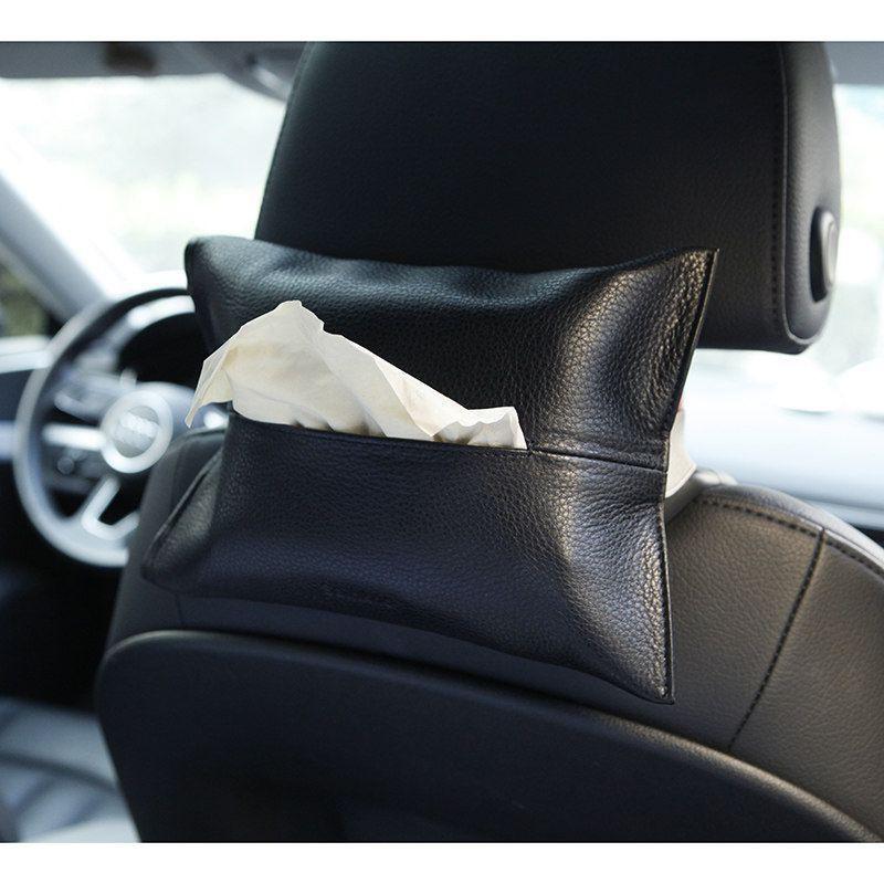 Premium Top Grain Leather Car Tissue Box Holder Dashboard Countertop Modern Minimalist Luxury Design With Auto-Rising