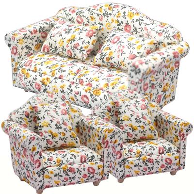 Moin Moin Scale Miniature Furniture Sofa Set Dollhouse Single Small Floral 2311mini34 1/12 (3-Piece Set) - B-Grade (Discounted) / Furniture, Sofa,