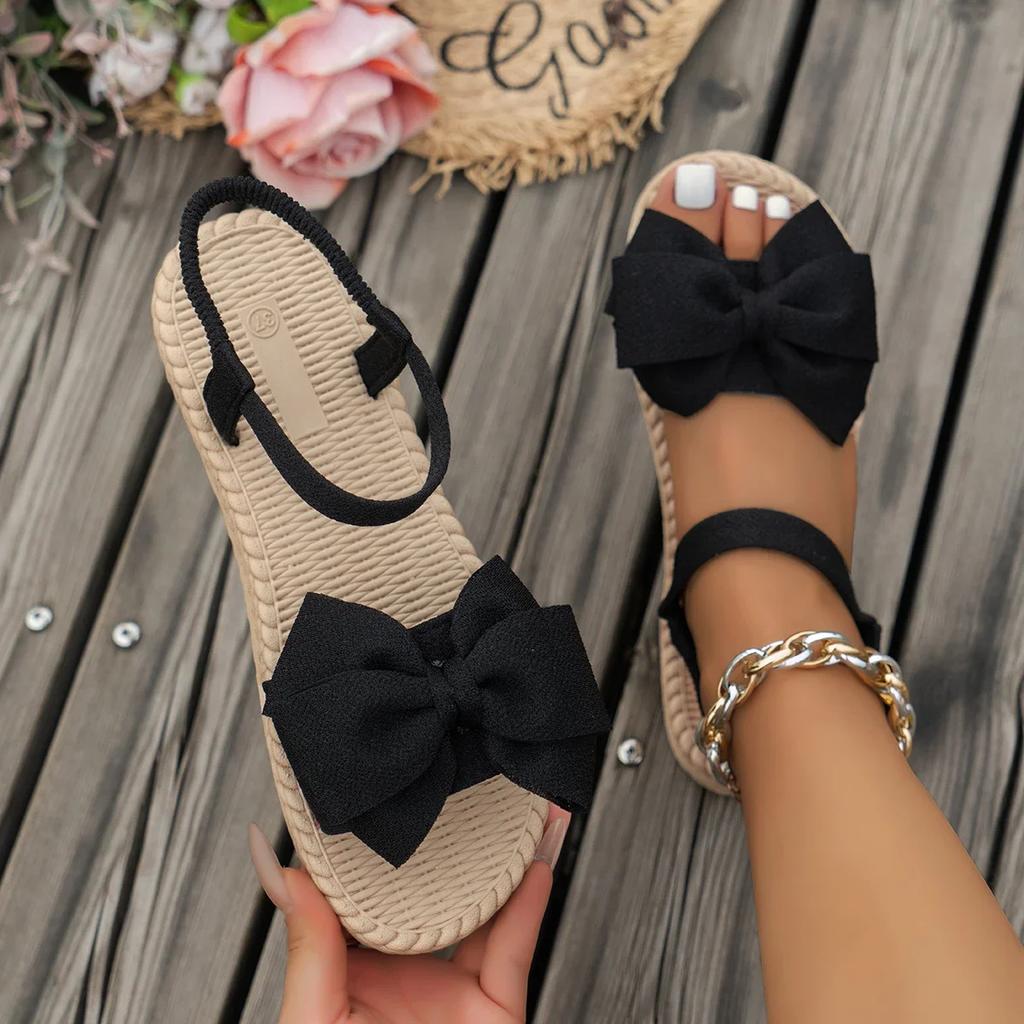 Women Sandals 2025 New Summer Lightweight Sandals Beach Casual Slippers Outdoor Bow Tie Flat Shoes Home Slides Women