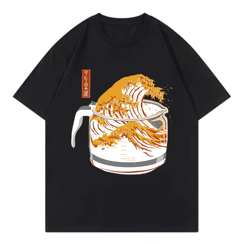 

High Quality Japanese Style Wave Design Printed Shirt Funny T Shirts Men Women T-shirt Round Neck Short Sleeve Tee Shirt Tops S разноцветный
