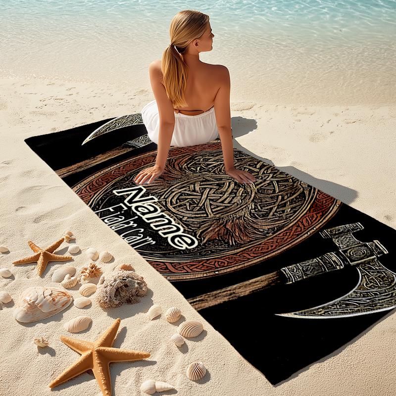 1PC Custom Name Axe Shield Beach Towel Highly Absorbent And Sand-Resistant Towel for Swimming, Pool, Yoga, And Travel Lightweight