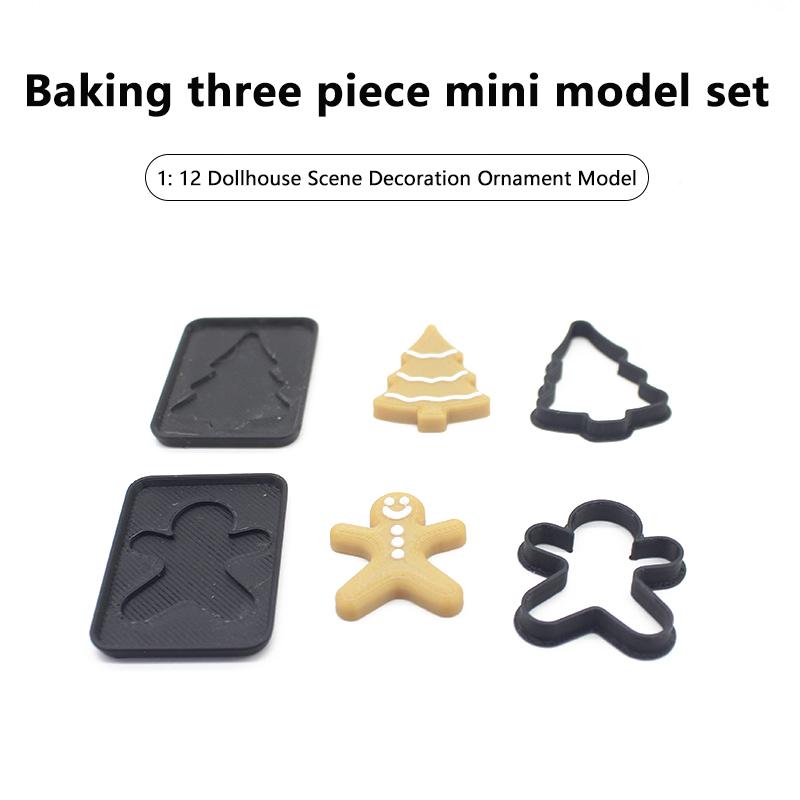 3Pcs 1/12 Scale Miniature Human Gingerbread Man Christmas Baking Dollhouse Mini Cookie Mold Pretend Kitchen Food Toy