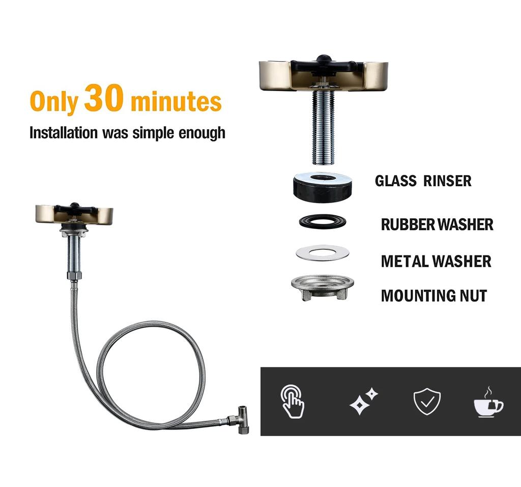 Sink Faucet Glass Rinse Cup Washer Stainless Steel Metal High Pressure Cleaner Bottle Automatic Wash Cups Home Bar Coffee Tea