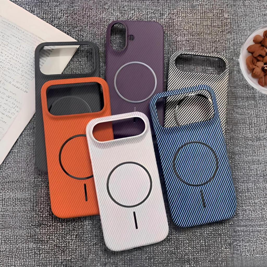 Carbon Fiber Kevlar Pattern For Magsafe PC Case For iPhone 17 Air 16 15 14 Plus 13 Pro Max 13Mini Frameless Magnetic Phone Cover