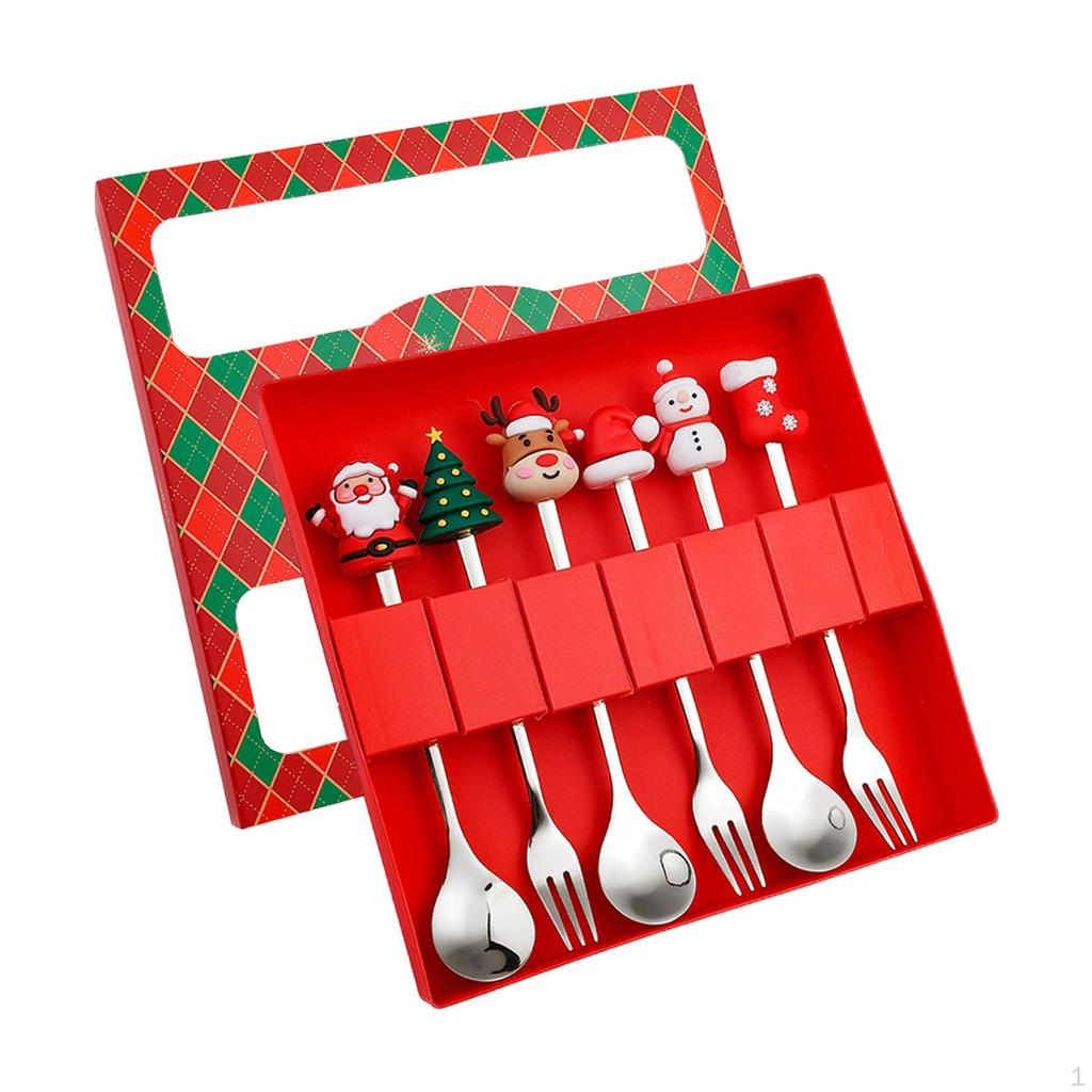 6 Count Christmas Flatware Set Spoons and Forks for Celebrations Beverages Desserts