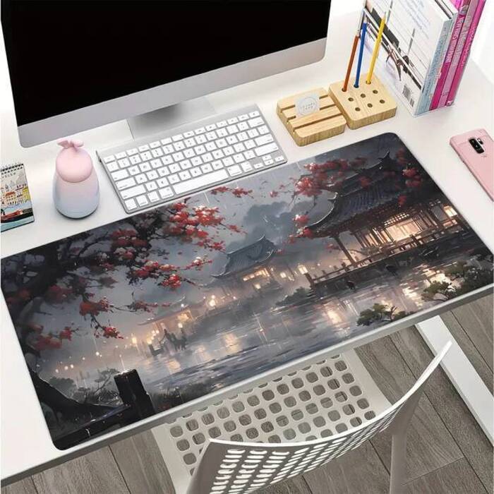 Large Size Gaming Mouse Pad Traditional Ink Landscape Design Antislip Rubber Material Keyboard Decorative Desktop Mat mm