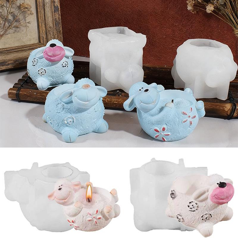 Sheep Flower Pot Candle Silicone Mold Diy Sheep Gypsum Resin Aromatherapy Candlestick Decor Handmade Cute Animal Creative Crafts