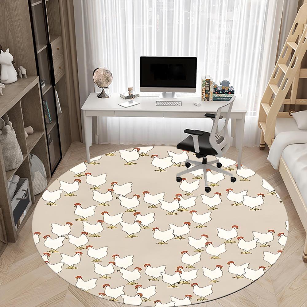 1pc Chicken Pattern Office Round Rug, Non-slip, Soft and Durable Office Rug for Interior Decoration, Perfect for Office, Beautiful Decoration Yy260323
