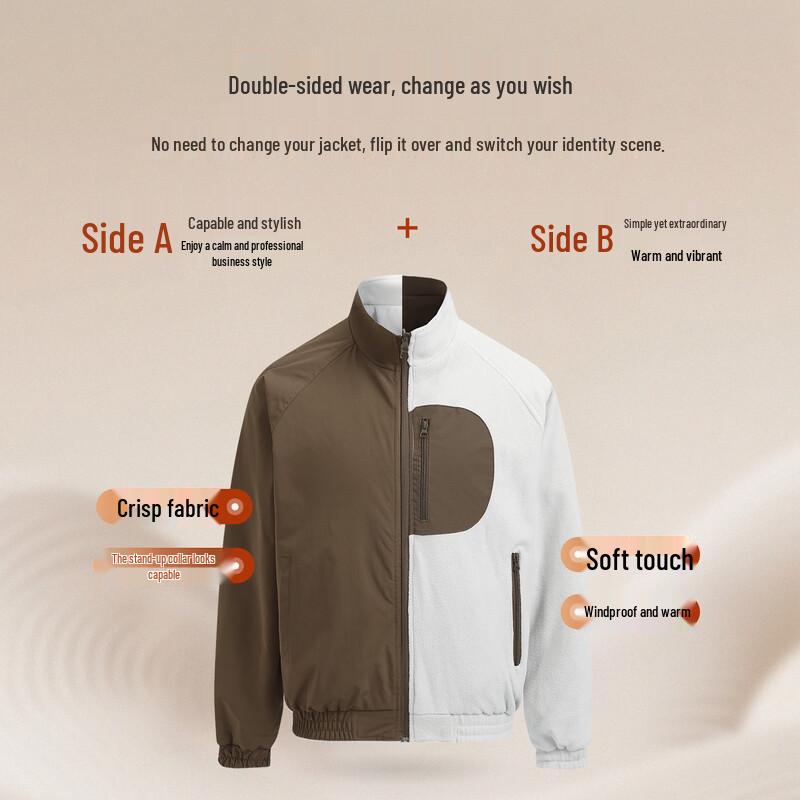 Langdeng Men's Reversible Fleece Stand-Collar Jacket
