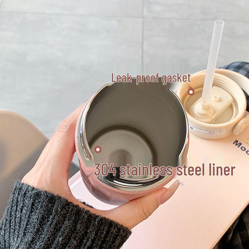 2026 Girls' Portable Thermos Cup with Straw - Stylish, Compact Design for Office Use