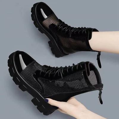 Women's Mesh Martin Boots Summer Breathable Hollow Ankle Booties with Hidden Wedge