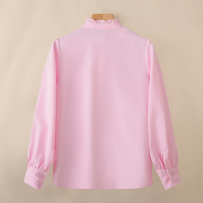 VONDA Elegant Women Casual Ruffled Stand Collar Long Sleeve Solid Color Buttons Blouse