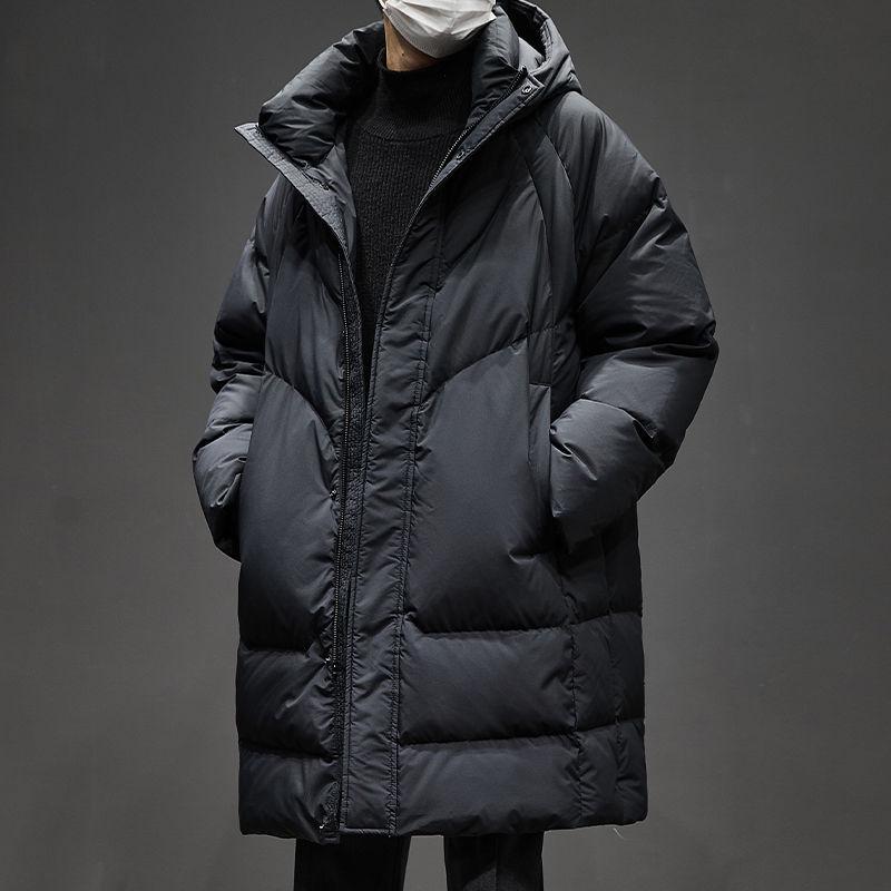 Men's Luxury Mid-length Hooded Down Jacket - Thick, Warm, Winter Coat with 90% White Duck Down Filling.