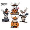 Cute Halloween Animal Decor 4 Pcs Highland Cow Table Decoration, Rustic Wooden Pumpkin Bat Bucket Zombie Signs, Farmhouse Tabletop Centerpiece