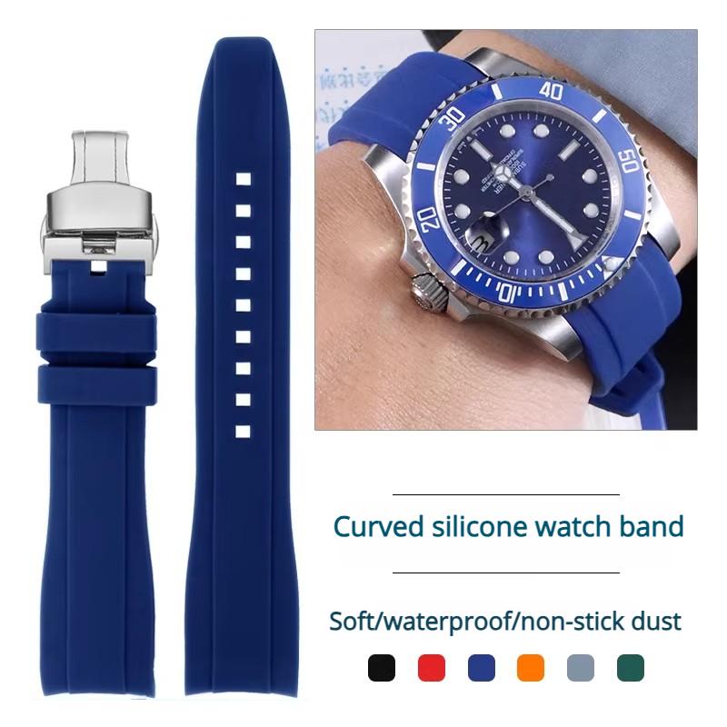 20mm 22mm Curved End Rubber Watchband For Casio Swordfish Seiko Tissot Omega Silicone Sport Waterproof Watch Band Bracelet Strap