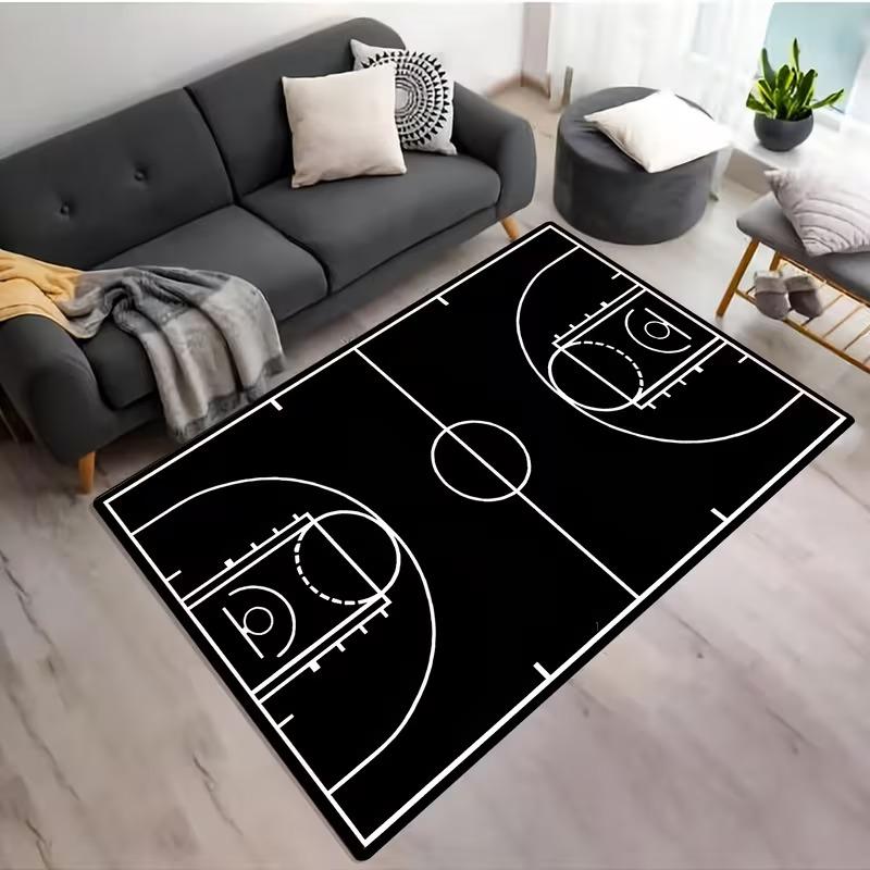 2D Basketball Court Area Rug Soft Non-Slip Basketball Crack Print Floor Mat Sports Theme Decor Carpet for Bedroom Game Room