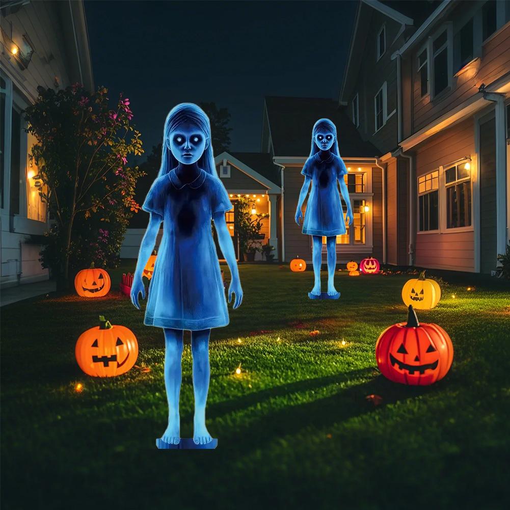 Halloween Twin Ghosts Flat Stakes Creepy Iron Phantoms Horror Movie Style Wraiths Scary Garden Yard Halloween Decor