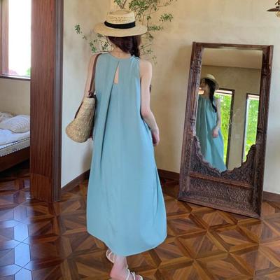 Rochie de plajă minimalistă fără mâneci - Largă, culoare uni, fustă lungă pentru vară